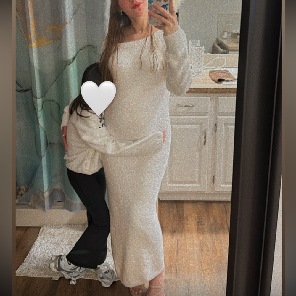 Elegant Cozy Maternity White Women's Dress